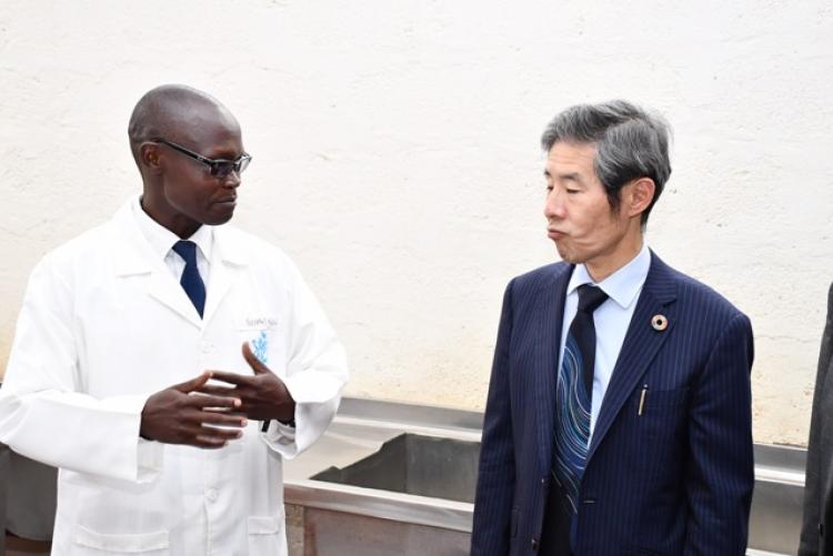 Dr. George Abong' with the Japanese Ambassador to Kenya, Ken Okaniwa during the tour of the Department.