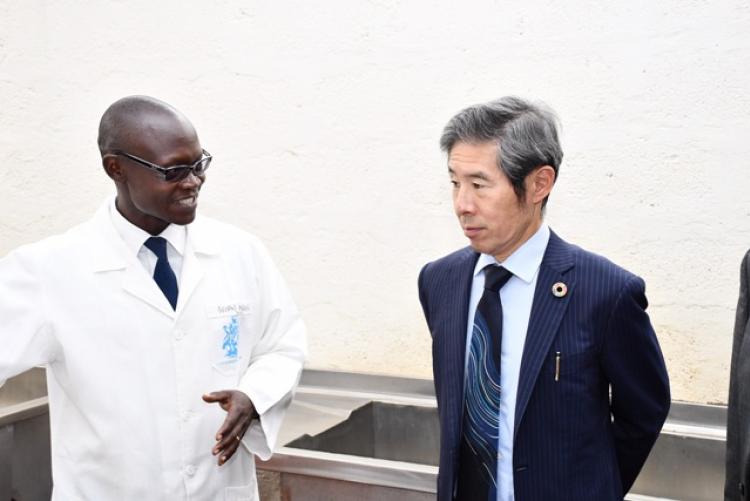 Dr. George Abong' with the Japanese Ambassador to Kenya, Ken Okaniwa during the tour of the Department.